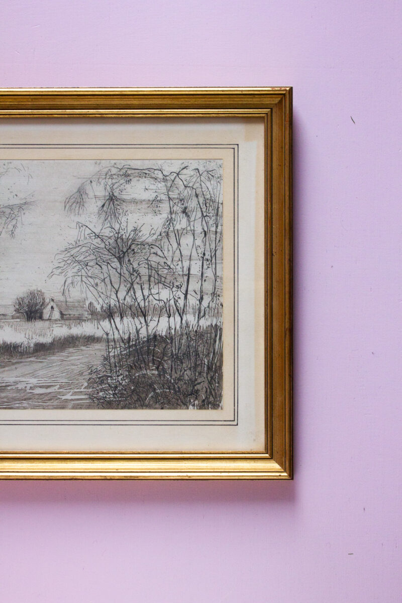 Signed countryside landscape engraving