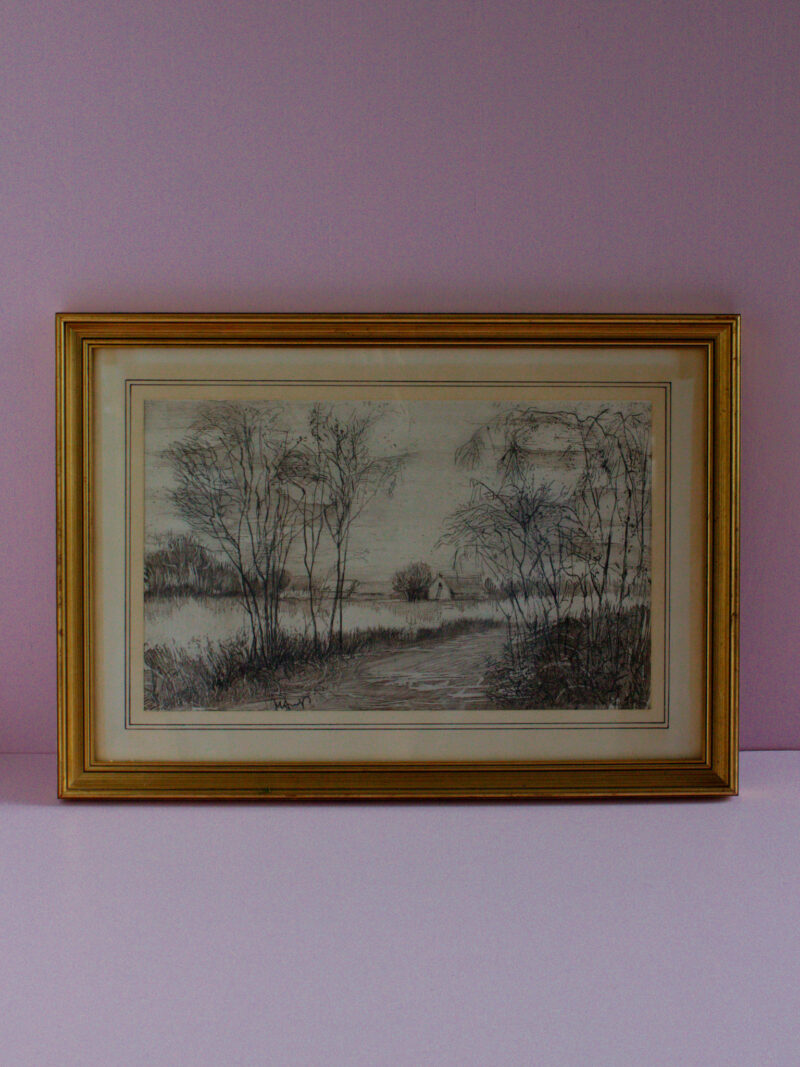 Signed countryside landscape engraving