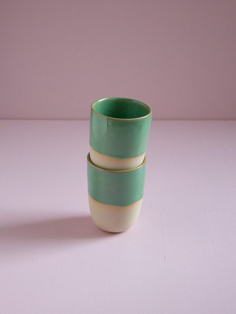 green ceramic goblets
