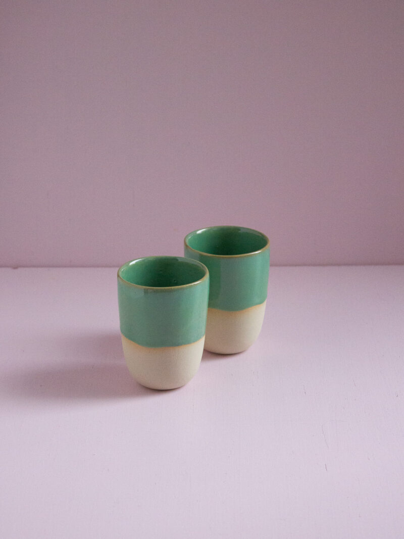 green ceramic goblets