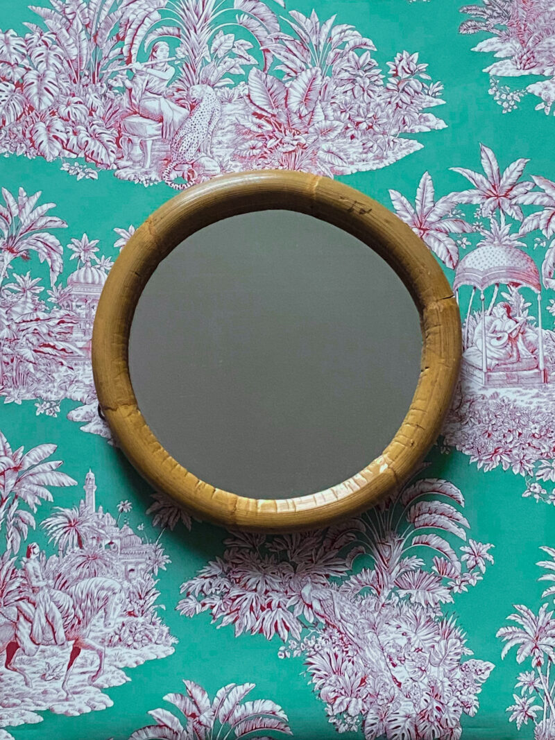 vintage round bamboo mirror