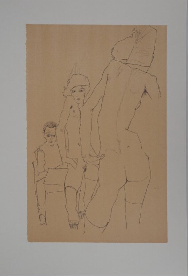 egon schiele lithograph nu au miroir